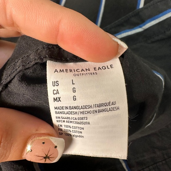 American Eagle Outfitters Mens Black Stripe Short Sleeve Button Up Shirt Size L - Picture 5 of 7